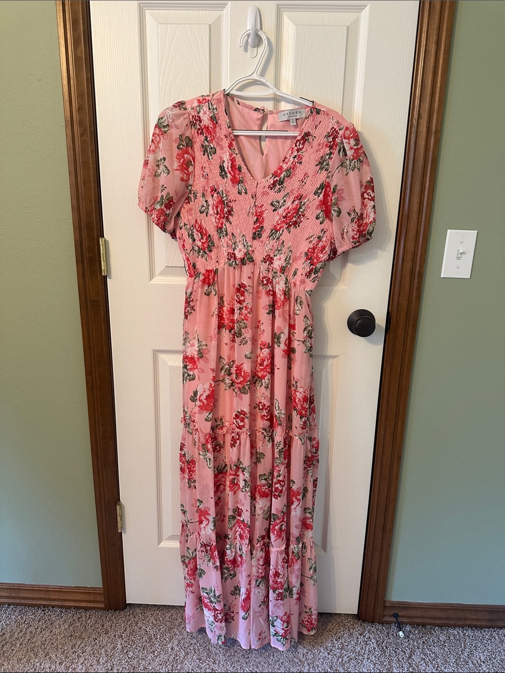 Hayden Pink Floral Maxi Dress with Smocked Bodice